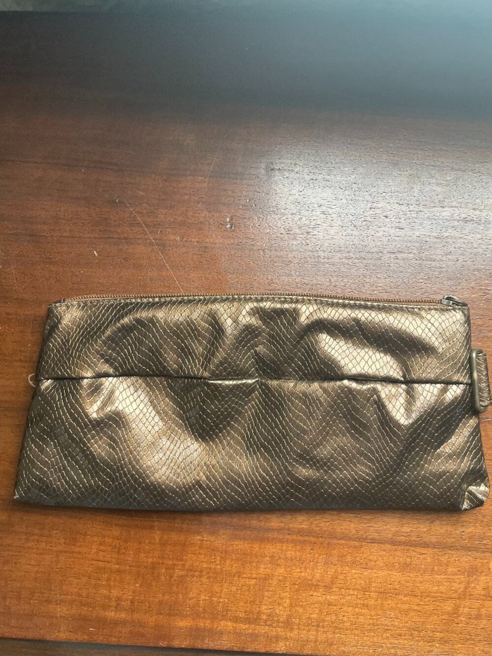 Giannini Metallic Bronze Reptile Faux Leather Evening Pouch
